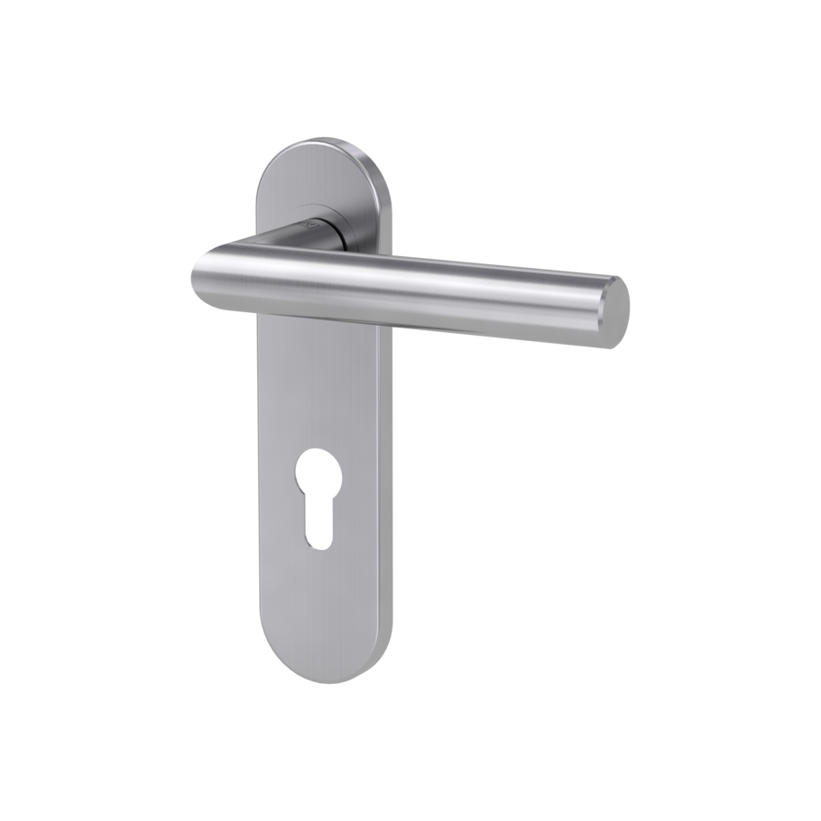 door handle set LUCIA PROF screw on cl4 short plate round euro profile brushed steel