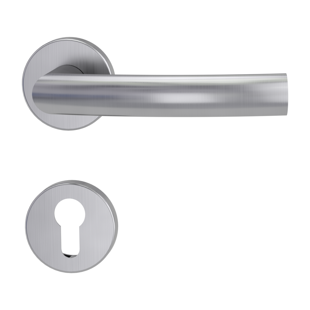 Garniture de poignée de porte LORITA Technique de clip GK3 rosaces rondes Cylindre profil européen acier inox mat