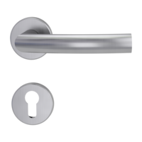 Isolated product image in perfect product view shows the GRIFFWERK rose set LORITA in the version euro profile - brushed steel - clip on technique