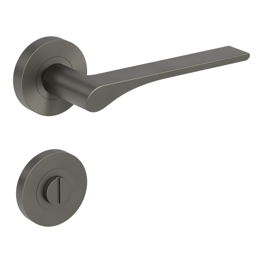 Isolated product image in the right-turned angle shows the GRIFFWERK rose set LEAF LIGHT in the version turn and release - cashmere grey - screw on technique outside view