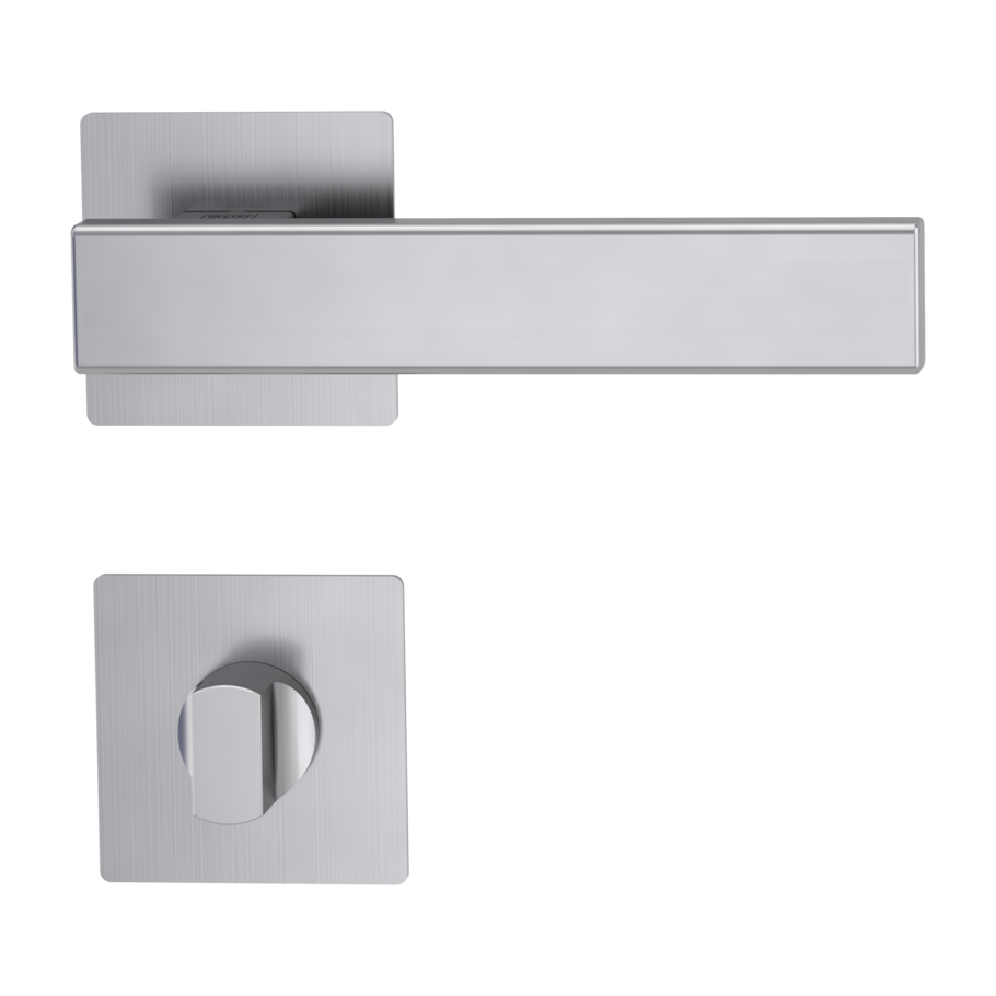 Freigestelltes Produktbild im idealen Blickwinkel fotografiert zeigt die GRIFFWERK Rosettengarnitur ULMER GRIFF in der Ausführung WC-Schließer - Graphitschwarz - Klipptechnik Innenansicht 