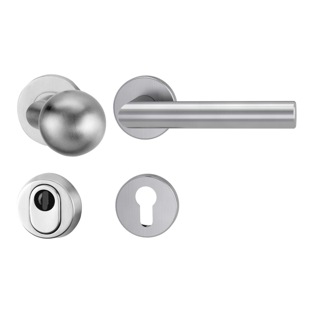 security rose set with knob R3 cylinder cover 38-50mm brushed steel handle LUCIA PROF