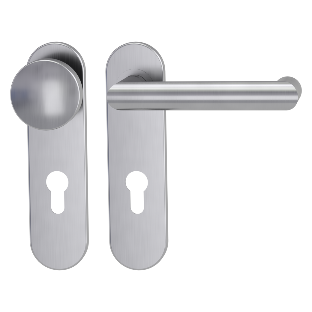 knob handle rose set LUCIA PROF screw on panic short plate round knob R2 38-50mm brushed steel R