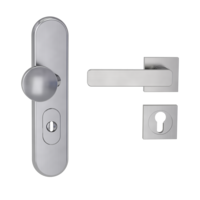 Silhouette product image in perfect product view shows the Griffwerk security combi set TITANO_882 in the version cylinder cover, square, brushed steel, clip on with the door handle MINIMAL MODERN