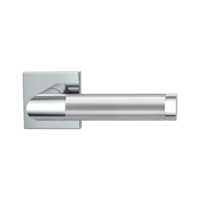 The image shows the Griffwerk door handle set CHRISTINA QUATTRO in the version with rose set square unlockable clip on polished/brushed steel