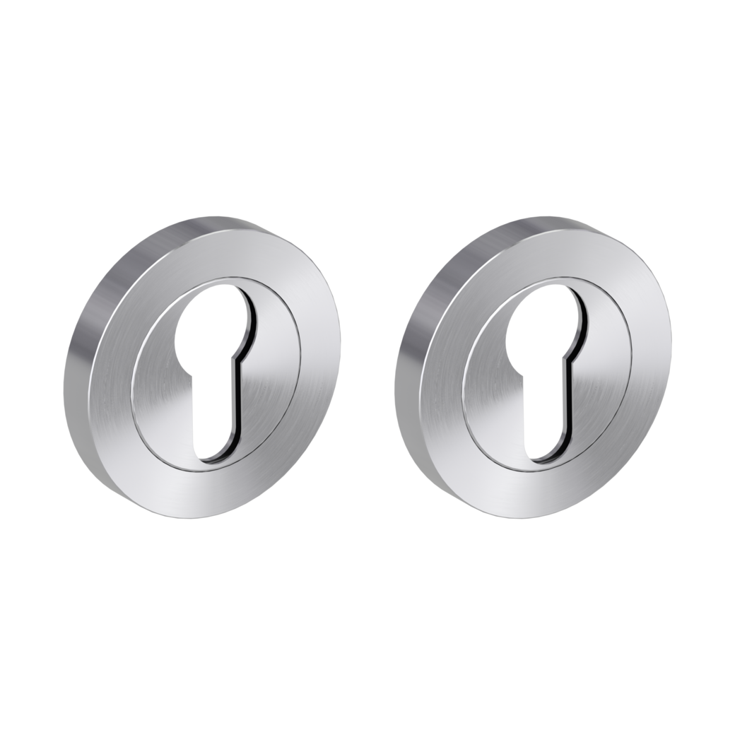 Pair of escutcheons round profile cylinder Screw-on system satin stainless steel