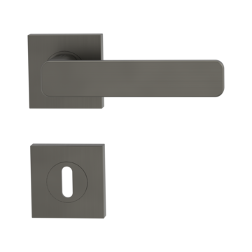 Isolated product image in perfect product view shows the GRIFFWERK rose set square MINIMAL MODERN in the version mortice lock - cashmere grey - screw on technique