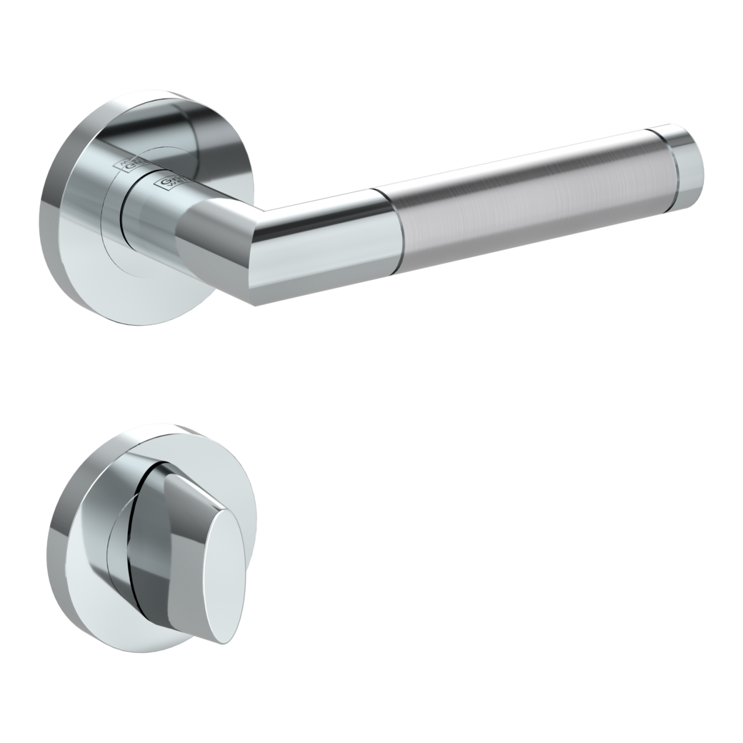 LOREDANA PROF door handle set Screw-on system GK3 round escutcheons Polished-satin stainless steel WC
