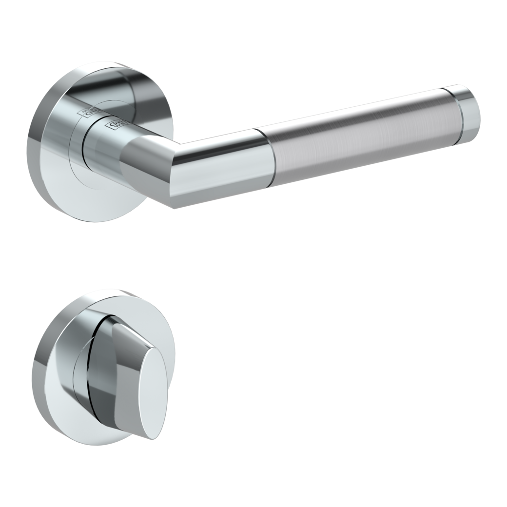 door handle set LOREDANA PROF screw on cl3 rose set round wc polished/brushed steel