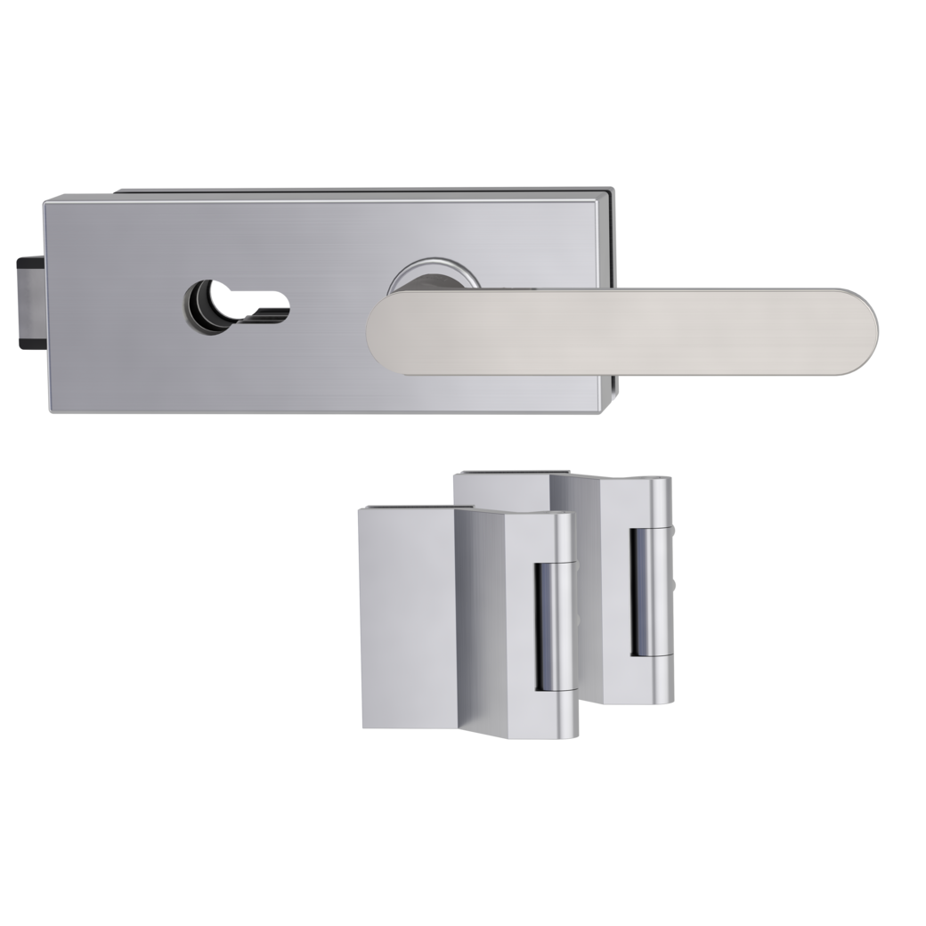 PURISTO S glass door fitting set Quiet profile cylinder 3-pc. hinges AVUS velvet grey