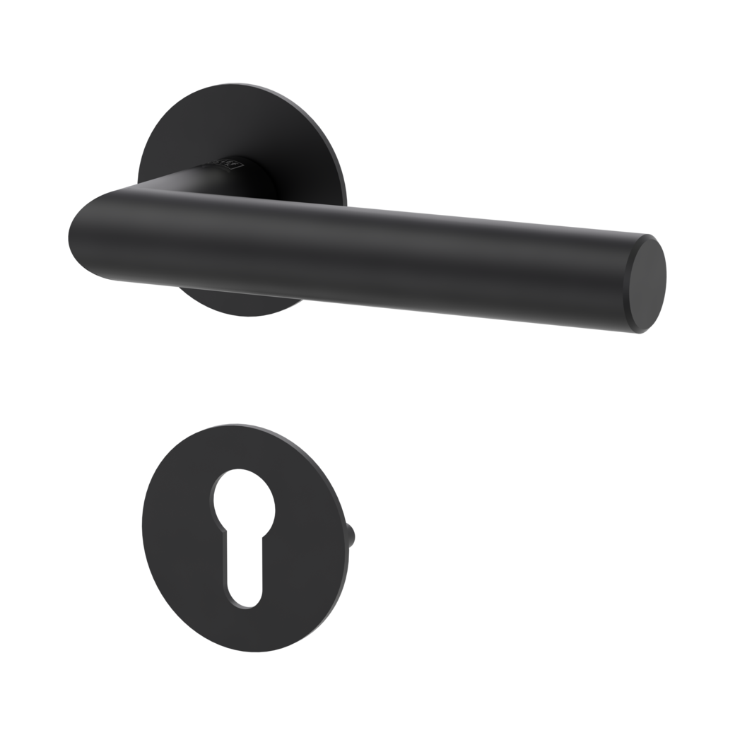 LUCIA PIATTA S door handle set Flat escutcheons round Profile cylinder graphite black