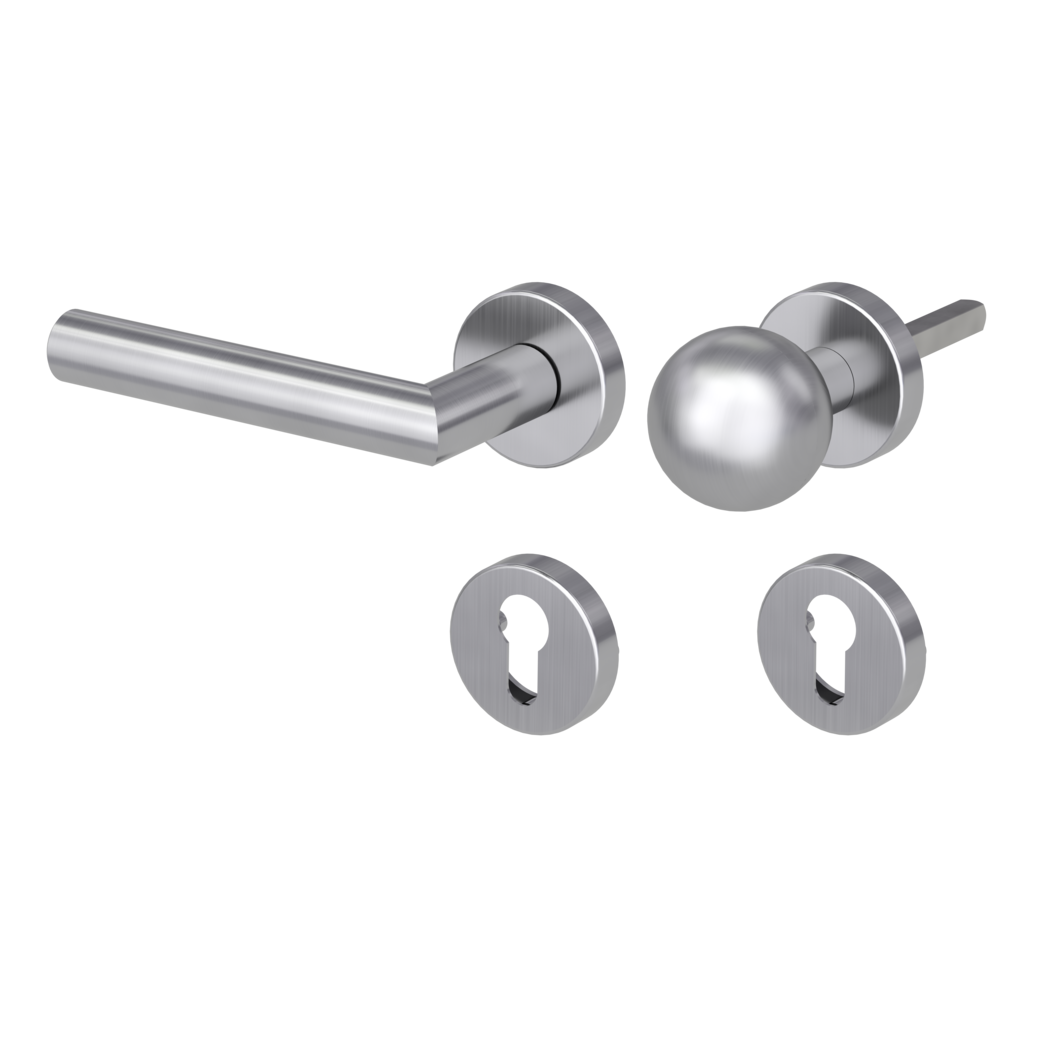 knob handle rose set LUCIA clip on FP rose set round knob R4 38-50mm brushed steel L