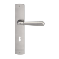 Isolated product image in perfect product view shows the GRIFFWERK long plate set FABIO in the version mortice lock - velvet grey - deco screw