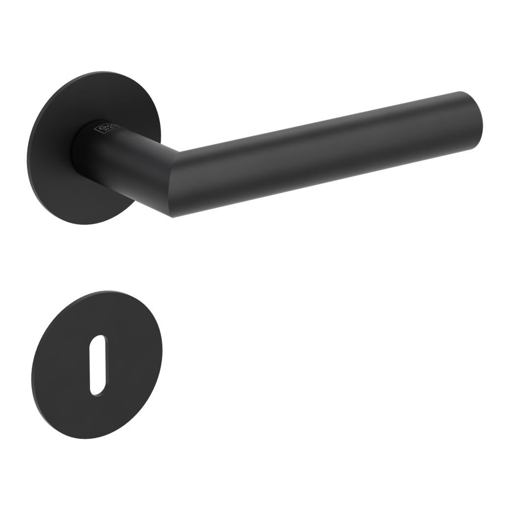 LUCIA PIATTA S door handle set Flat escutcheons round Cipher bit graphite black