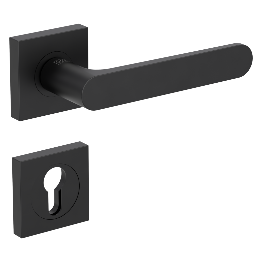AVUS door handle set Screw-on sys.GK4 straight-edged escut. Profile cylinder graphite black