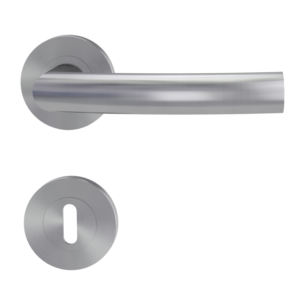 door handle set LORITA PROF screw on cl4 rose set round mortice lock brushed steel