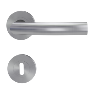 Isolated product image in perfect product view shows the GRIFFWERK rose set LORITA PROF in the version mortice lock - brushed steel - screw on technique