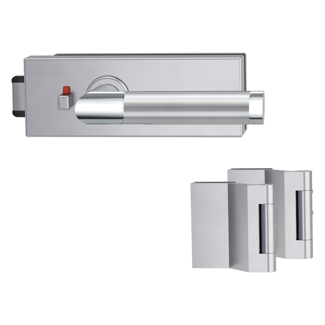 glass door lock set PURISTO S smart2lock silent 3-part hinges CHRISTINA brushed steel