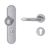 Silhouette product image in perfect product view shows the Griffwerk security combi set TITANO_882 in the version cylinder cover, round, brushed steel, clip on with the door handle ULMER GRIFF
