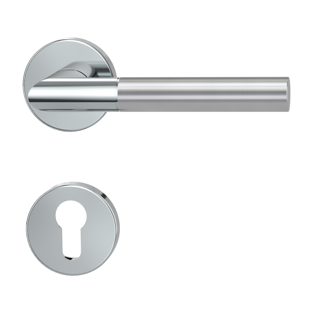 door handle set ARICA clip on cl3 rose set round euro profile polished/brushed steel