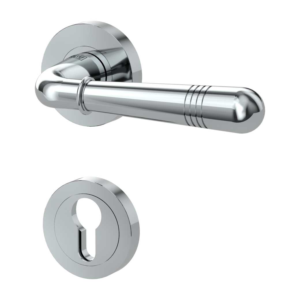FABIA door handle set Screw-on system GK4 round escutcheons Profile cylinder chrome