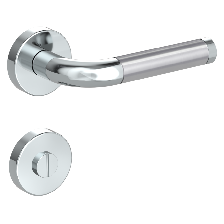 Isolated product image in the right-turned angle shows the GRIFFWERK rose set ADINA in the version turn and release - polished/brushed steel - clip on technique outside view