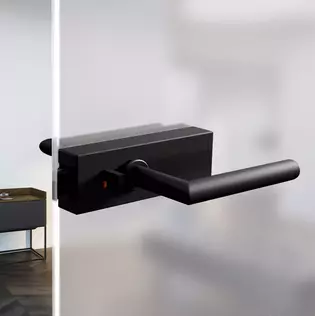Glasschlosskasten PURISTO S in Graphitschwarz, verschliessbar im Ambiente Die komfortable 1-Handbedienung für die Schließmechanik ist bei PURISTO S bereits im Griff integriert