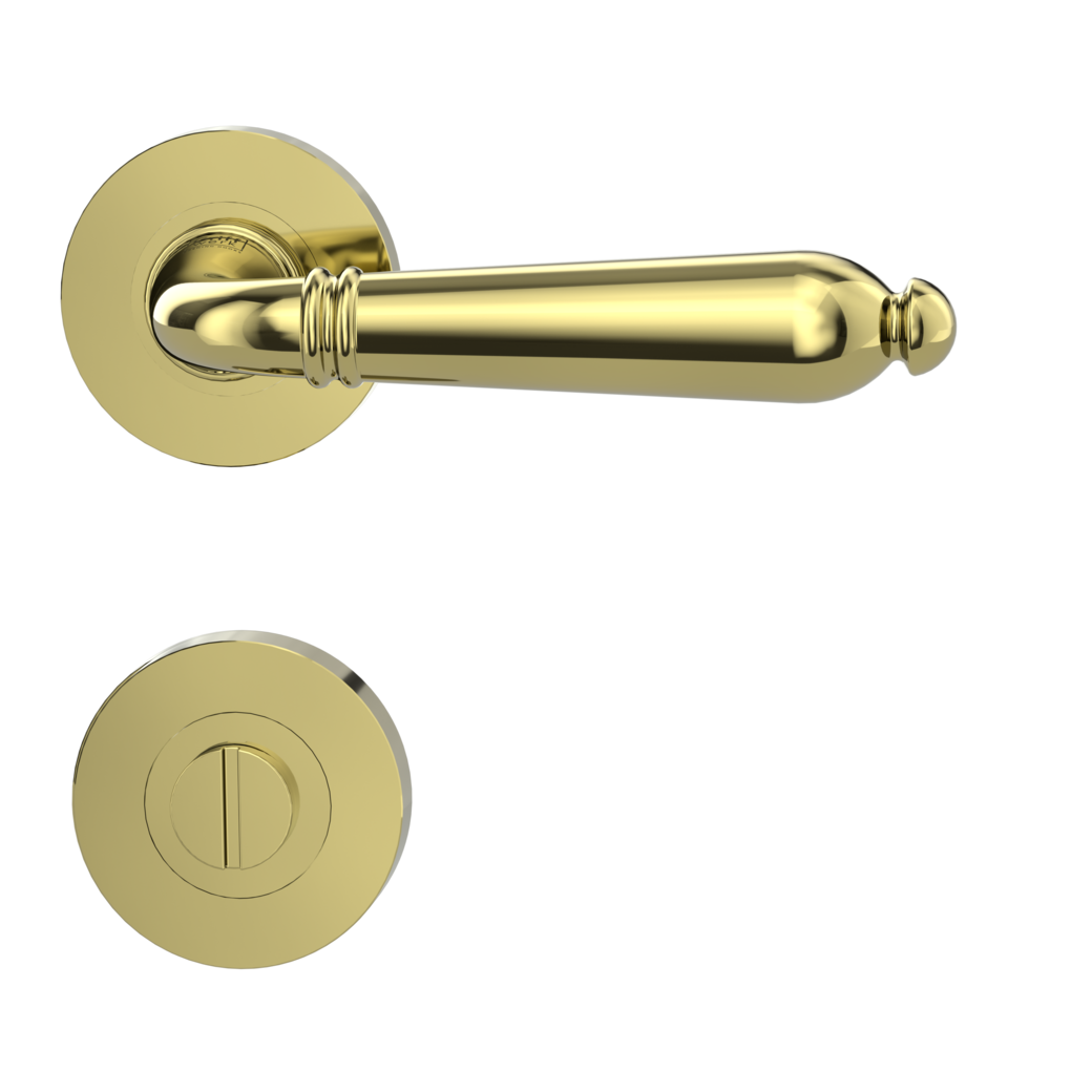 CAROLA door handle set Screw-on system GK4 round escutcheons WC brass effect