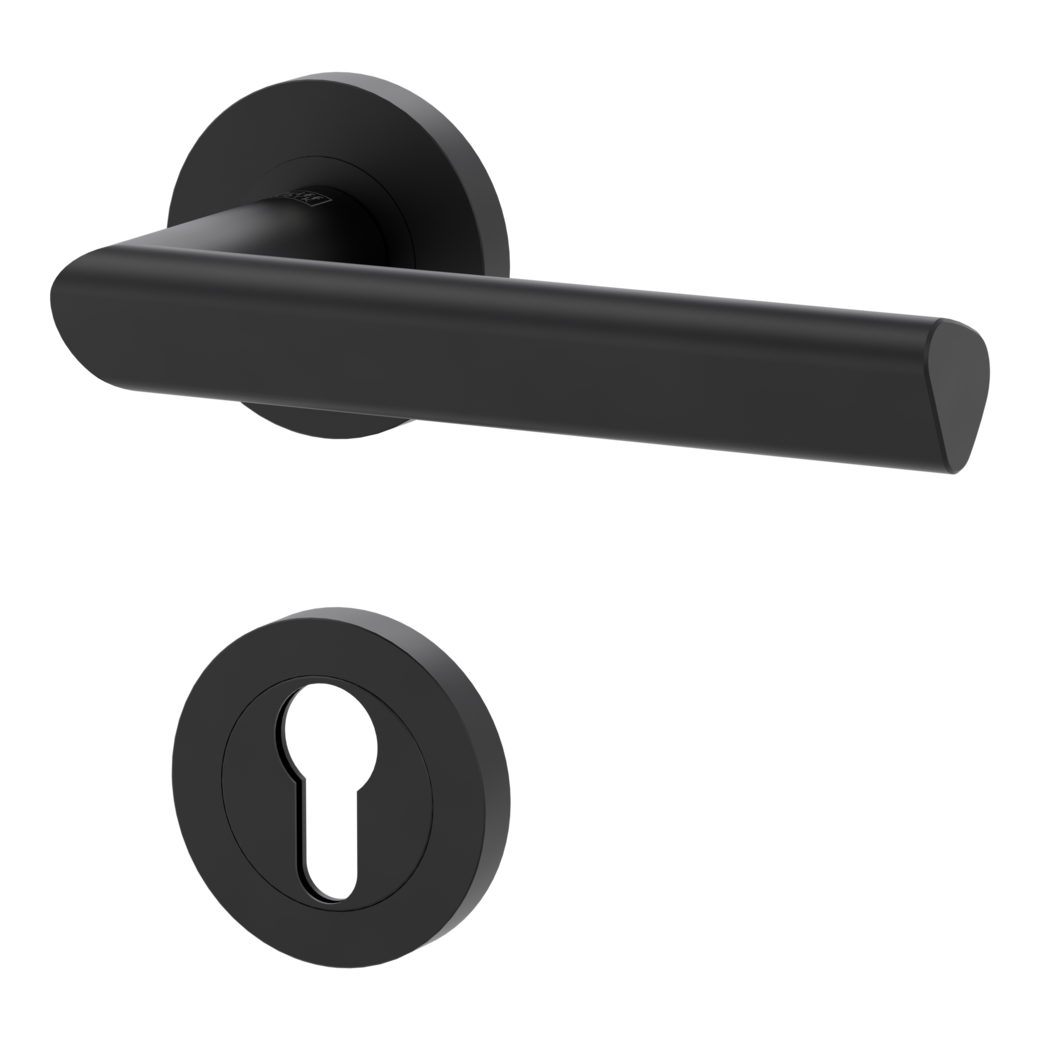 TRI 134 door handle set Screw-on system GK3 round escutcheons Profile cylinder graphite black