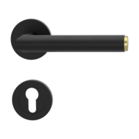 Isolated product image in perfect product view shows the GRIFFWERK rose set LUCIA SELECT in the version euro profile - graphite black/brass - screw on technique