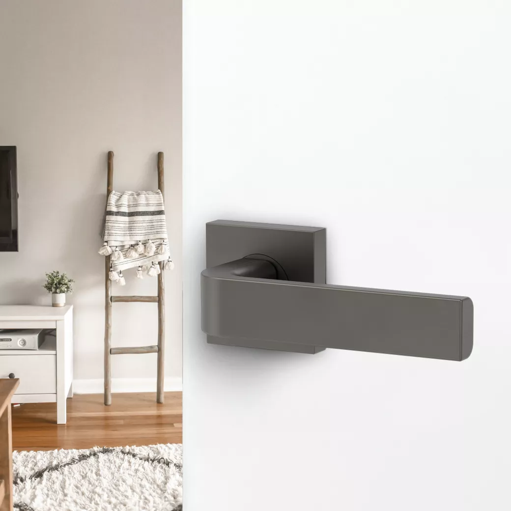 GRAPH door handle set Screw-on sys.GK4 straight-edged escut. OS cashmere grey