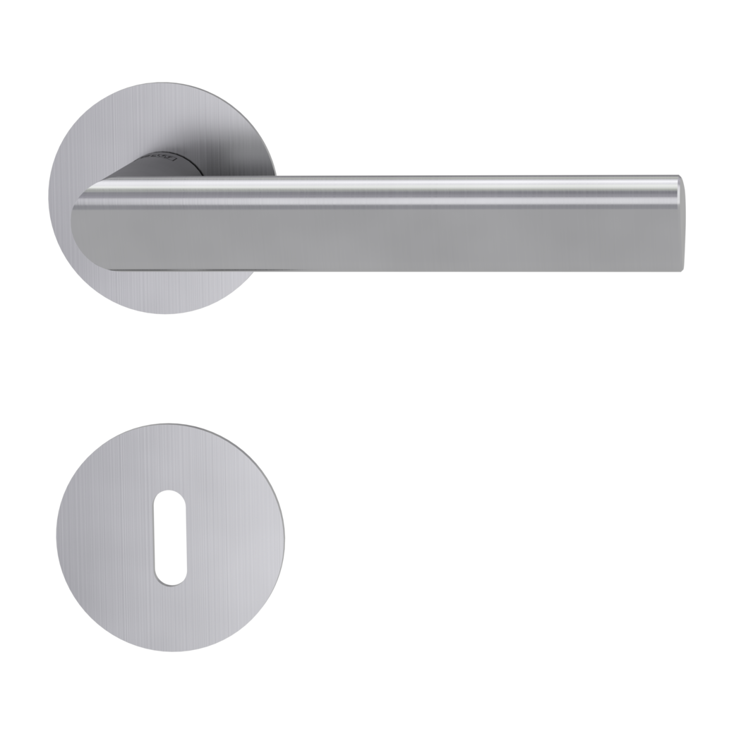 TRI 134 door handle set Flat escutcheons round Satin stainless steel cipher bit
