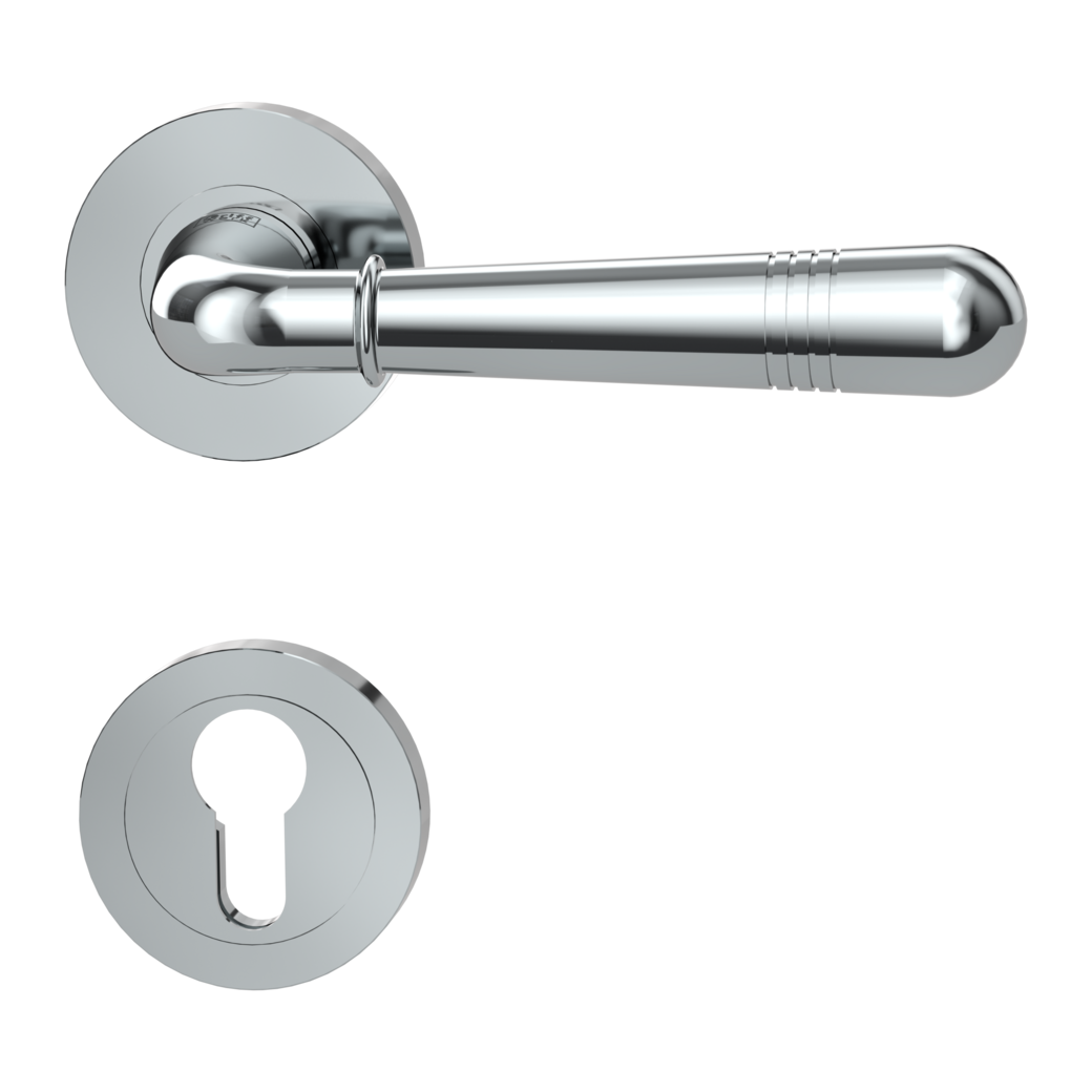 FABIA door handle set Screw-on system GK4 round escutcheons Profile cylinder chrome