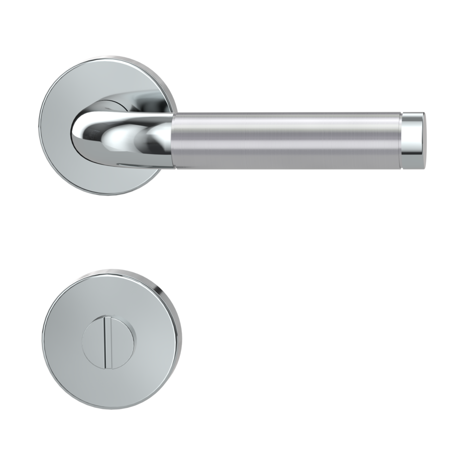 Isolated product image in perfect product view shows the GRIFFWERK rose set FABIA in the version turn and release - brass look - screw on technique outside view