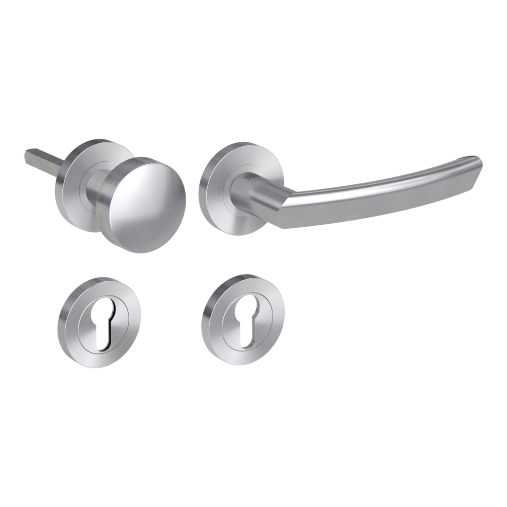 knob handle rose set CRYSTAL screw on cl3 rose set round knob R2 brushed steel R