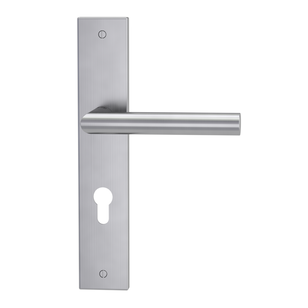 door handle set LUCIO deco screw long plate square euro profile brushed steel
