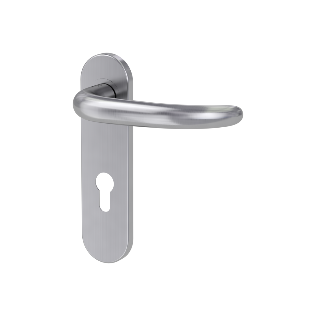 ULMER GRIFF PROF door handle set Screw-on system FS round short backpl. Satin stainless steel profile cylinder