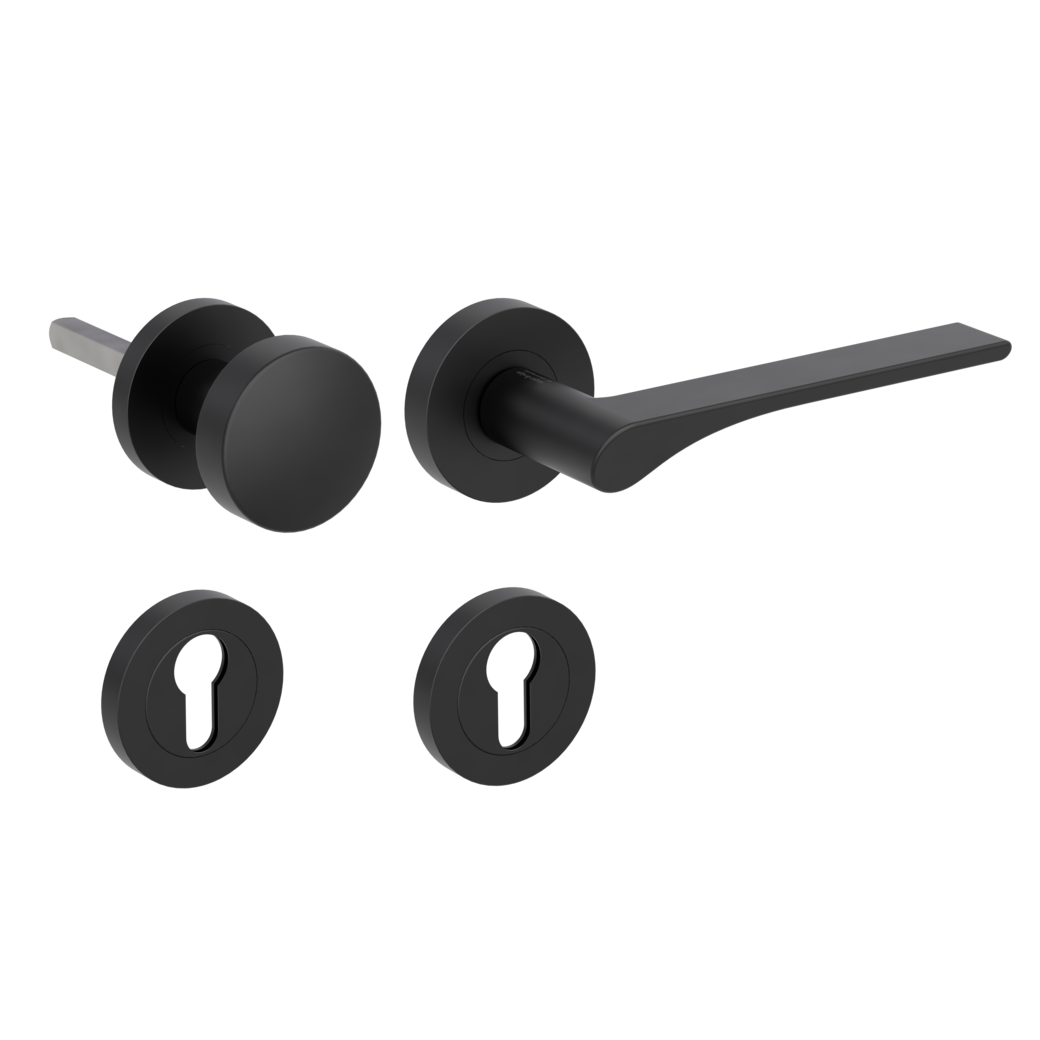 knob handle rose set LEAF LIGHT screw on cl4 rose set round knob R2 34-45mm graphite black R