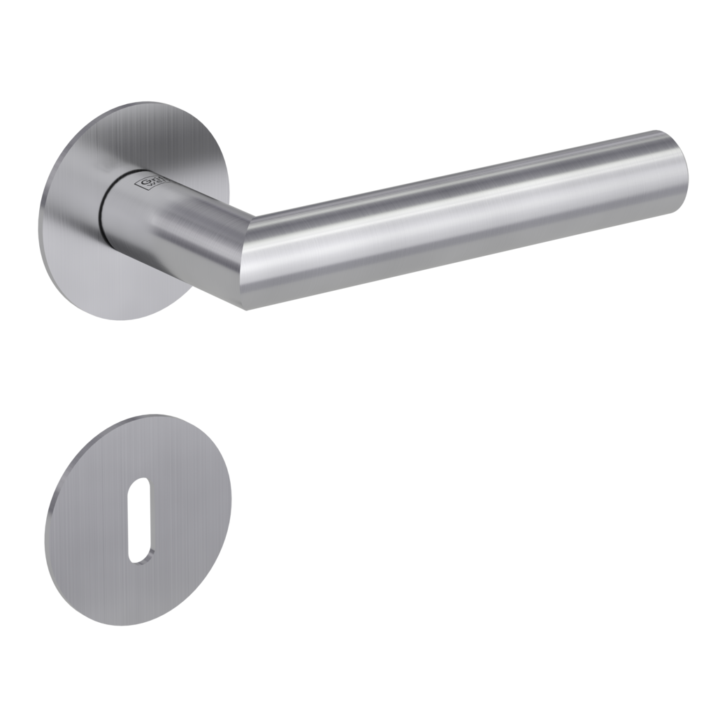 LUCIA PIATTA S door handle set Flat escutcheons round Satin stainless steel cipher bit