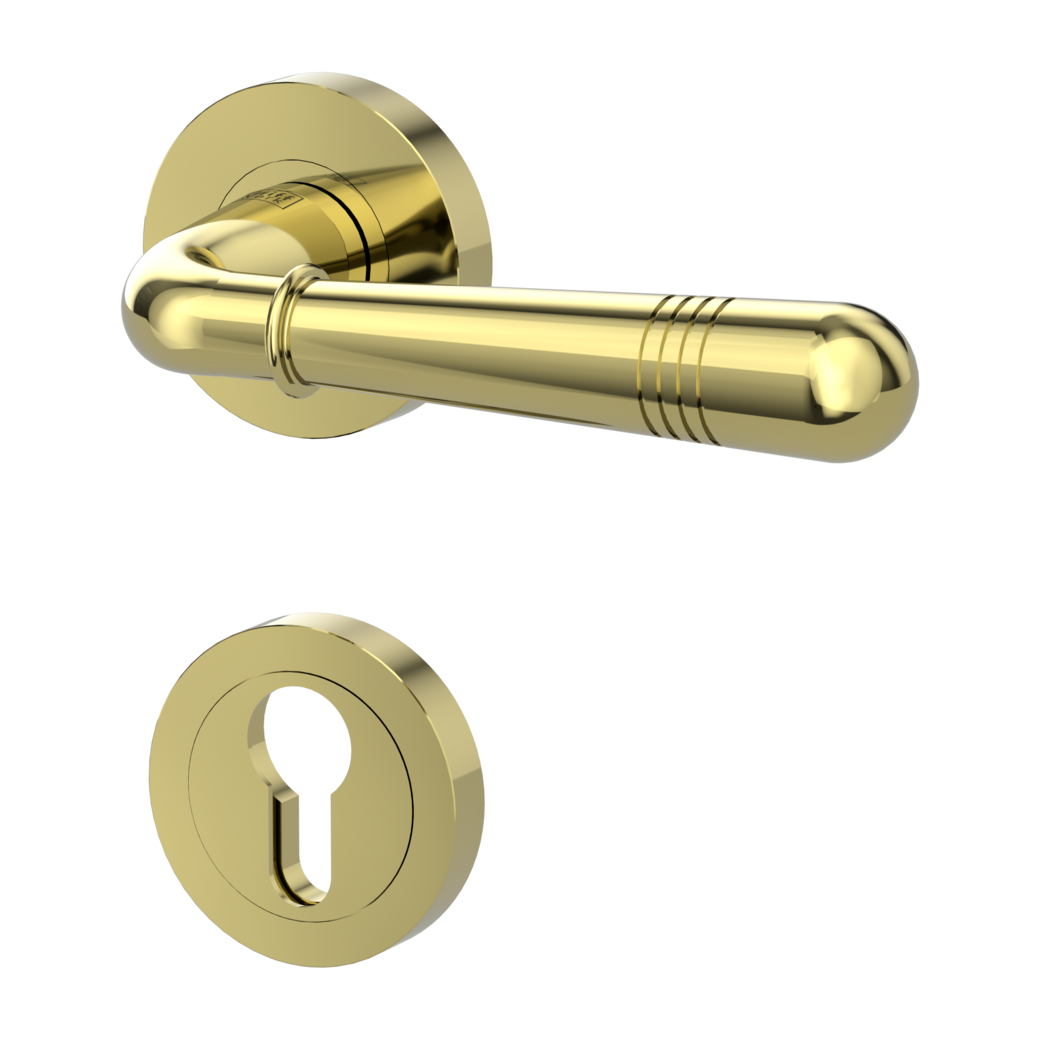 FABIA door handle set Screw-on system GK4 round escutcheons Profile cylinder brass effect