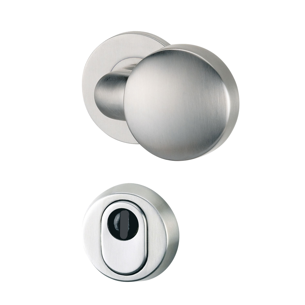 security rose set with knob R1 cylinder cover 38-50mm brushed steel handle R1