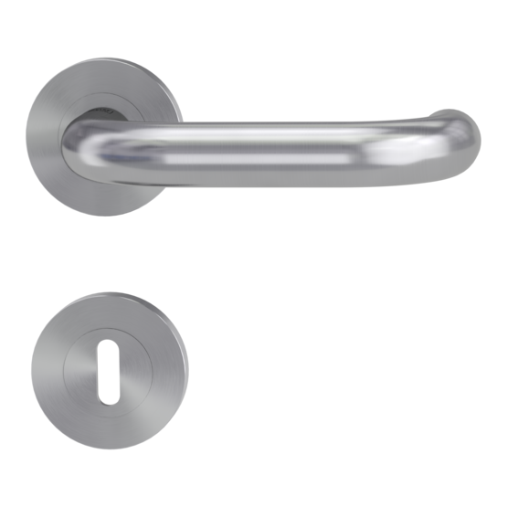 Isolated product image in perfect product view shows the GRIFFWERK rose set ALESSIA PROF in the version mortice lock - brushed steel - screw on technique