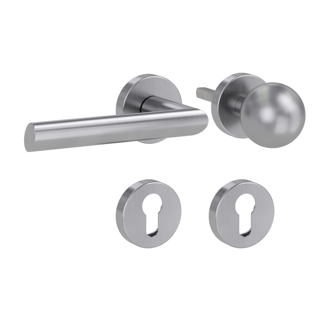 knob handle rose set OVIDA clip on cl3 rose set round knob R4 brushed steel L