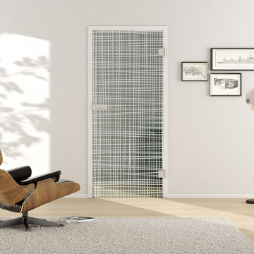 Ambient image in living situation illustrates the Griffwerk Glass revolving door CANVAS 571 in the version TSG BASIC GREEN clear