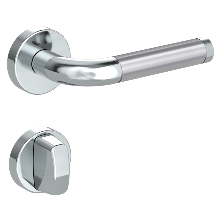 Isolated product image in the right-turned angle shows the GRIFFWERK rose set ADINA in the version turn and release - polished/brushed steel - clip on technique inside view 