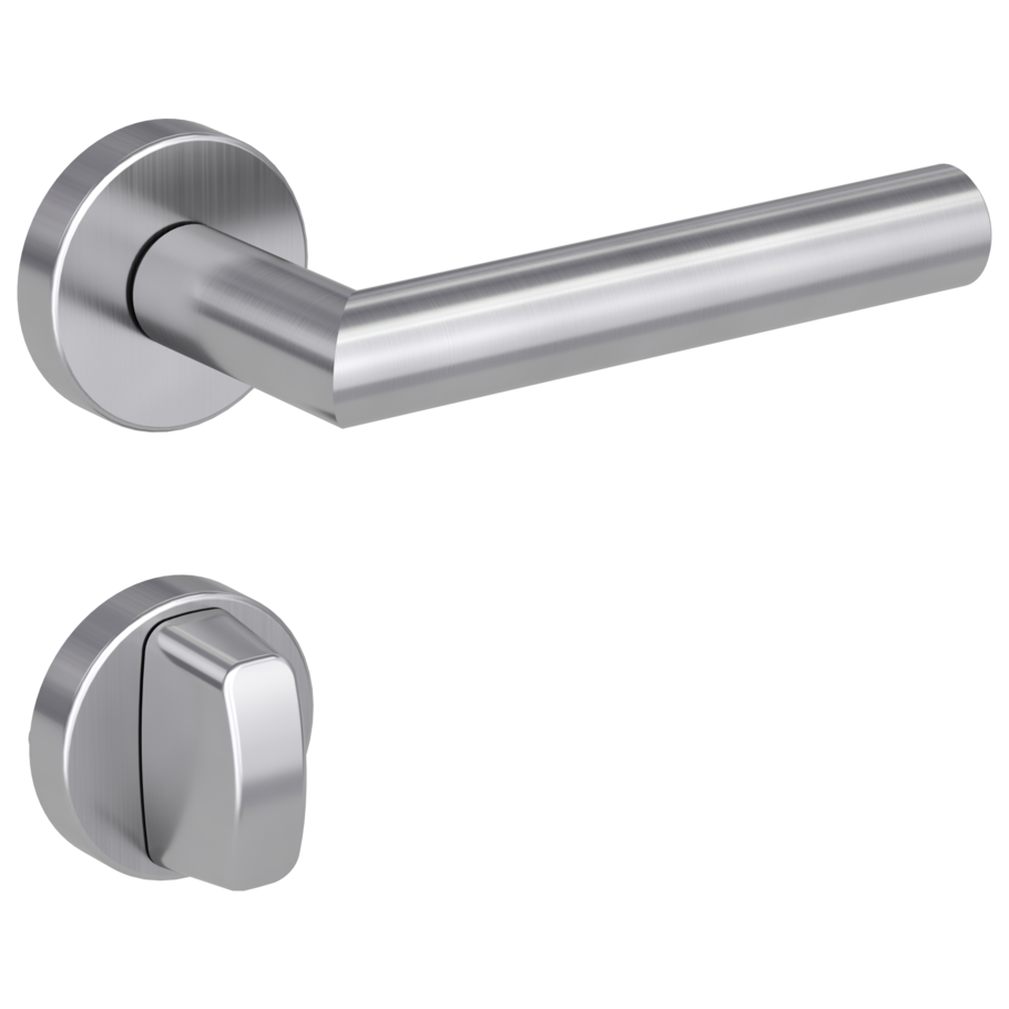 Isolated product image in the right-turned angle shows the GRIFFWERK rose set LUCIA in the version turn and release - brushed steel - clip on technique inside view 