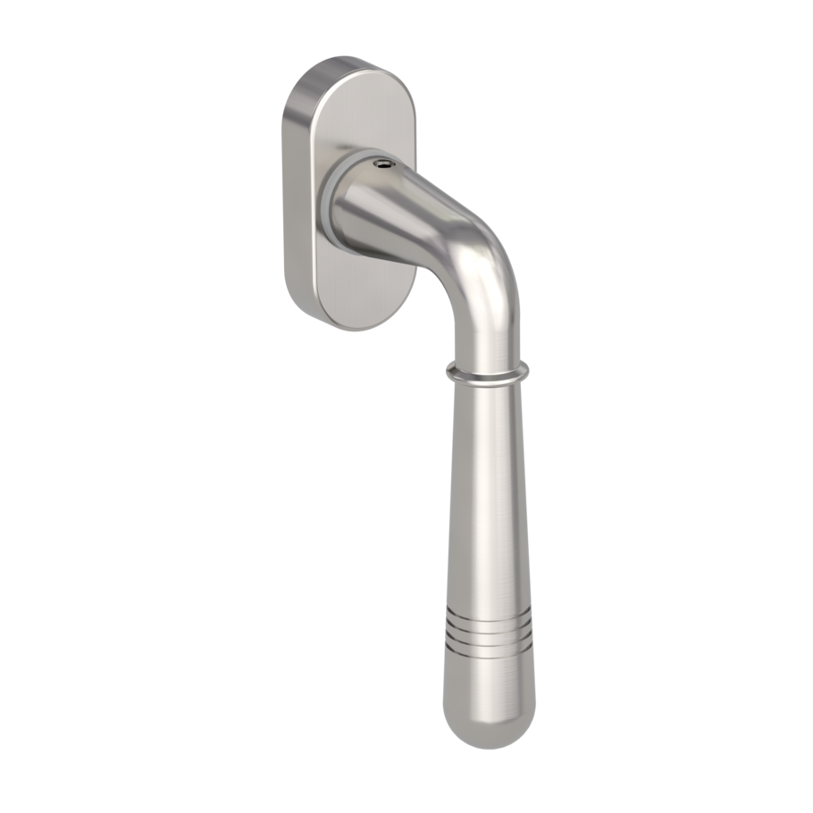 Silhouette product image in perfect product view shows the Griffwerk window handle FABIA in the version unlockable, velvety grey