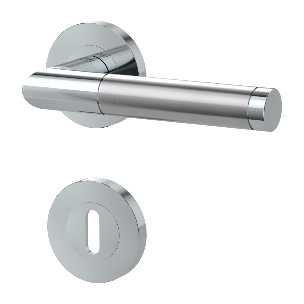 LOREDANA PROF door handle set Screw-on system GK3 round escutcheons Pol.satin stainless steel cipher bit