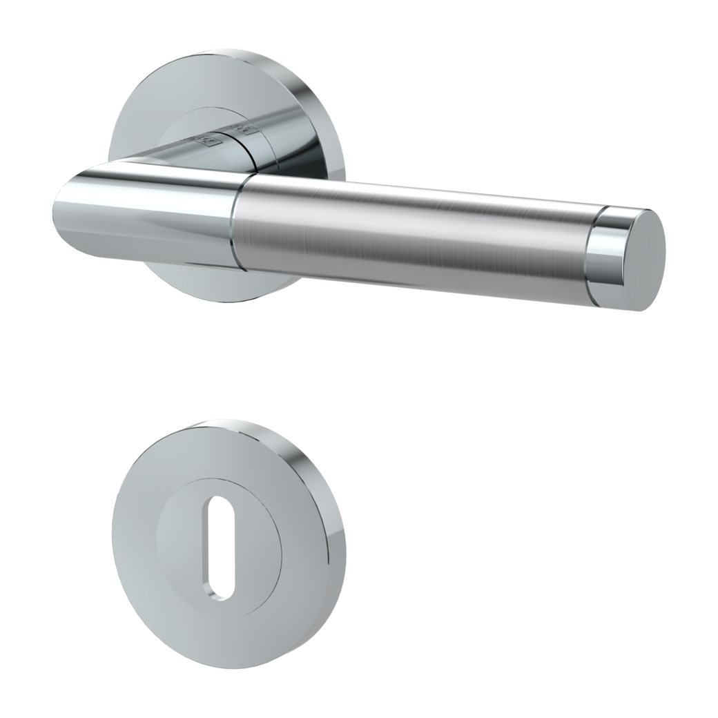 door handle set LOREDANA PROF screw on cl3 rose set round mortice lock polished/brushed steel