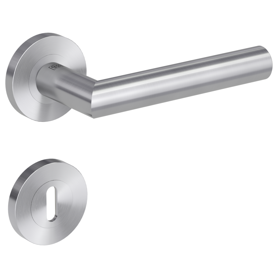 door handle set LUCIA PROF screw on cl3 rose set round mortice lock brushed steel